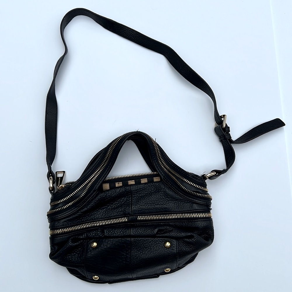 Kelsi Dagger Genuine Leather Black Crossbody Purse with Gold Zippers - Picture 3 of 13